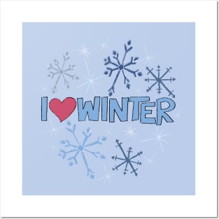 I Heart Winter Illustrated Text with snowflakes Posters and Art